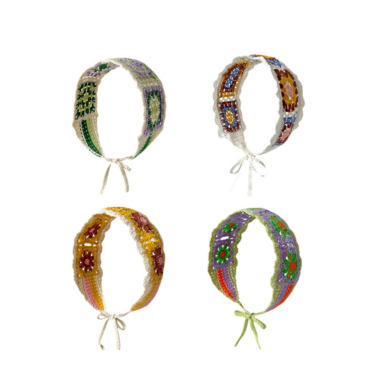 手作りかぎ針編みフラワーヘッドバンド  レトロエスニック風デザイン