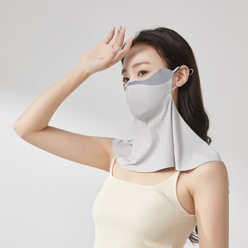 夏用日焼け止めマスク レディース 首までカバーできる涼感フェイスマスク