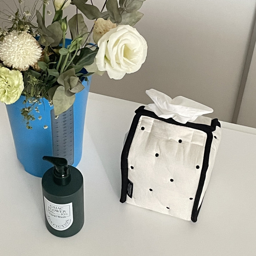 波ドット柄ミルクカートン布製スタンドティッシュケース