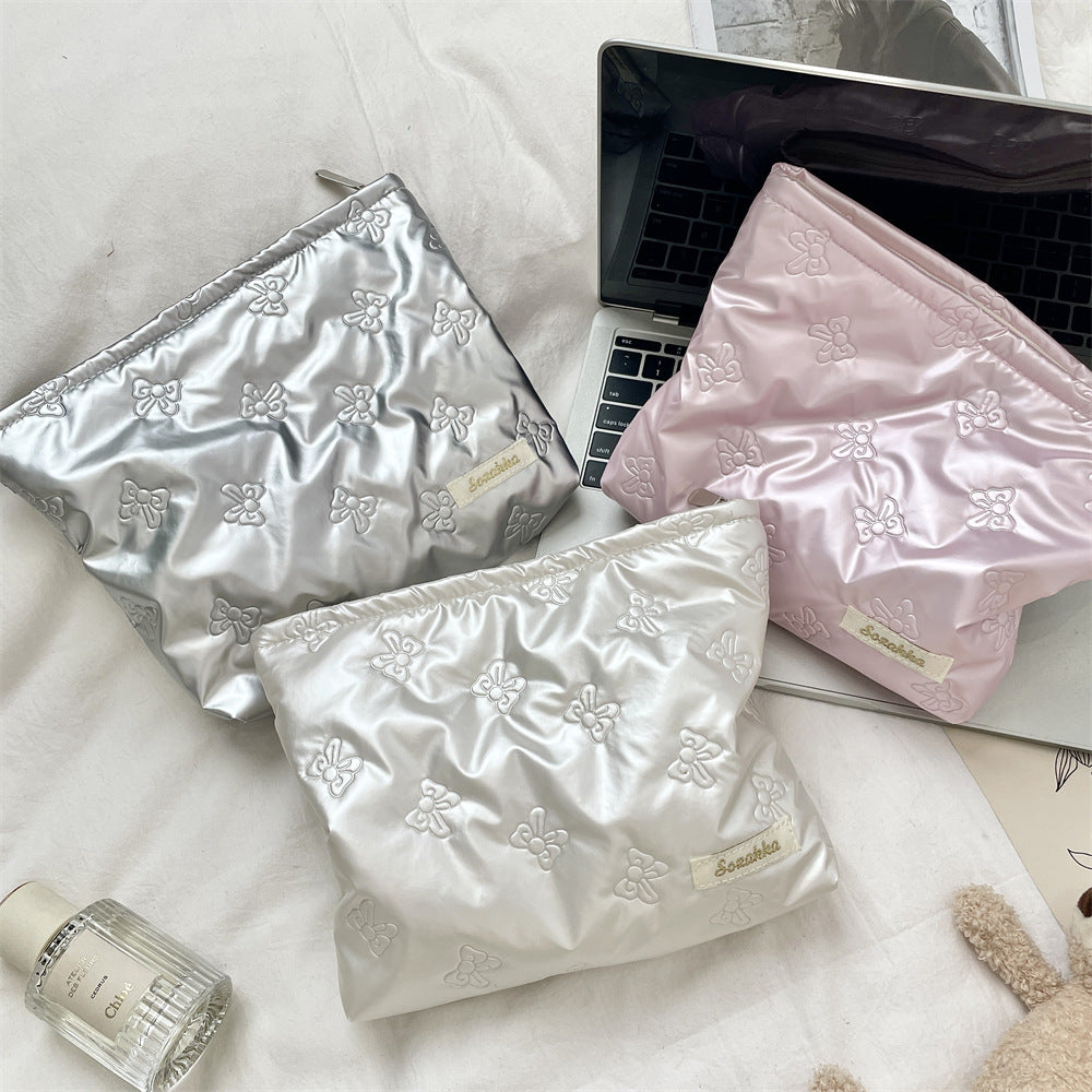 キルティングPUラブクラッチバッグ|多機能化粧品&スキンケア収納ポーチ