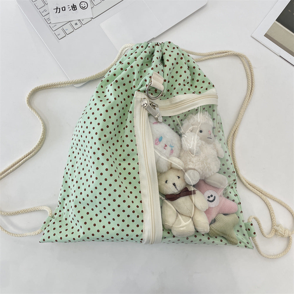 ドットパターンPVC ポケット付きリュック 推し活用でも使える