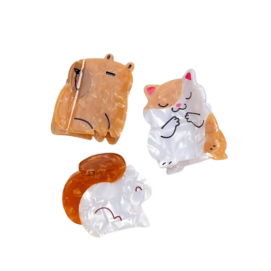 アニマルモチーフヘアクリップ|猫・リス・クマデザイン 高級アセテート製