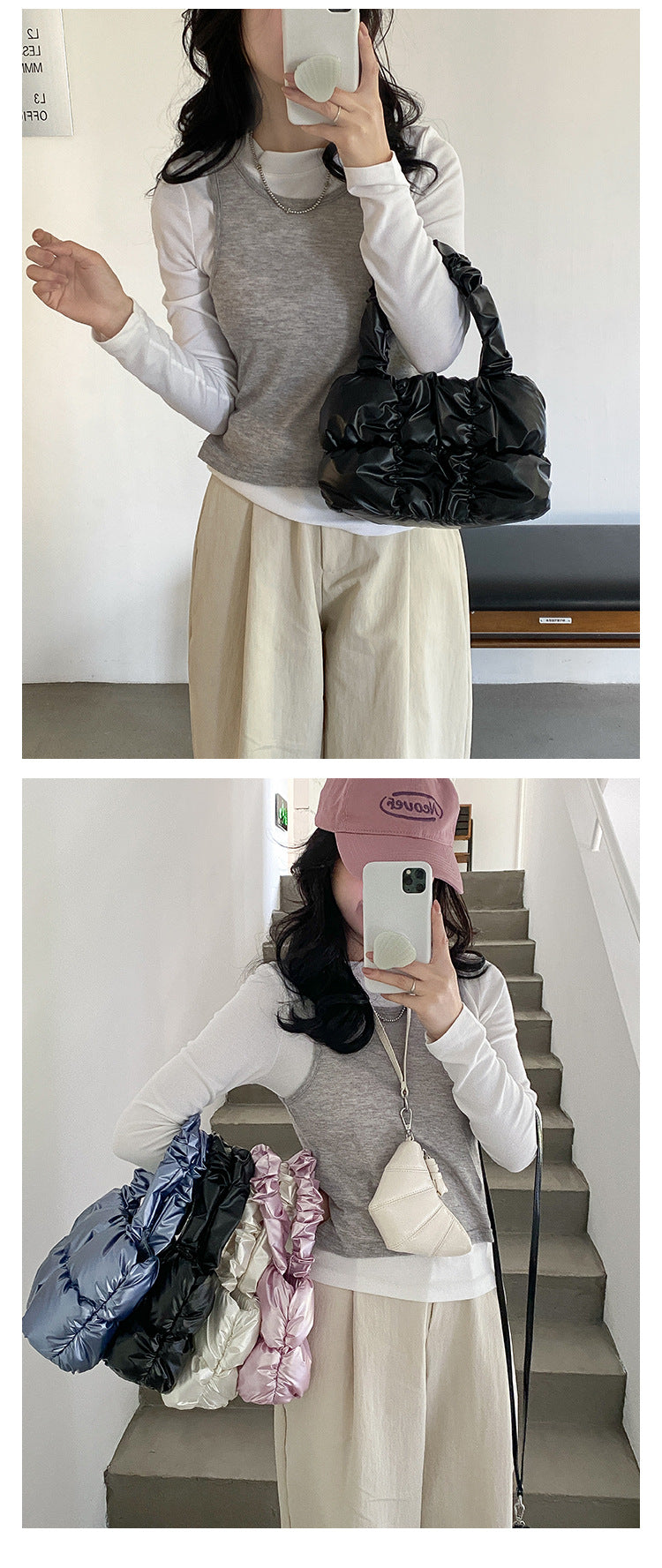 2025 Spring/Summer Pleated Mini Tote Bag - Women's/Fashionable