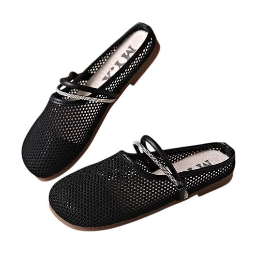 通気性メッシュスリッポン|ハーフスリッパスタイルのフラットシューズ レディース