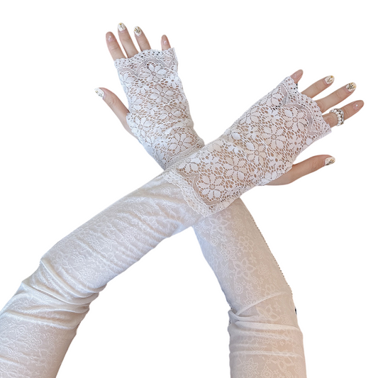 レース付き接触冷感アームカバー  夏のUV対策に最適