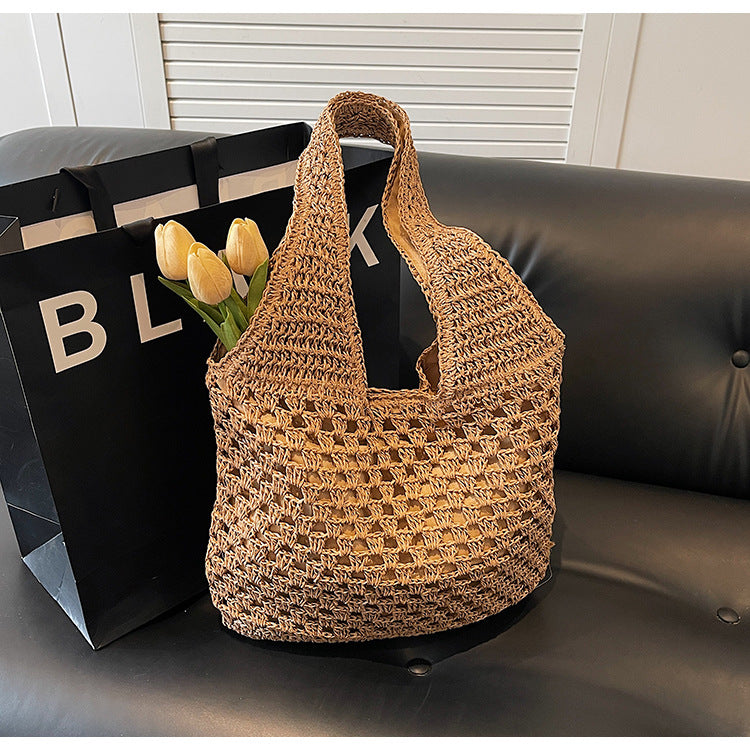 手作り感たっぷりの中空編みトートバッグ レディース 夏向けショルダー