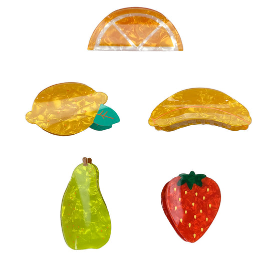 フルーツモチーフアセテートヘアクリップ|イチゴ・オレンジ・レモンデザイン