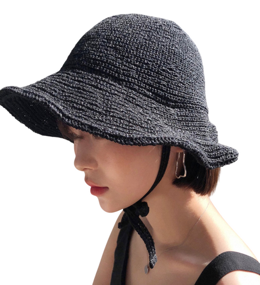 レースアップサンシェードフィッシャーマンハット|女性用折りたたみ式UVカット麦わら帽子