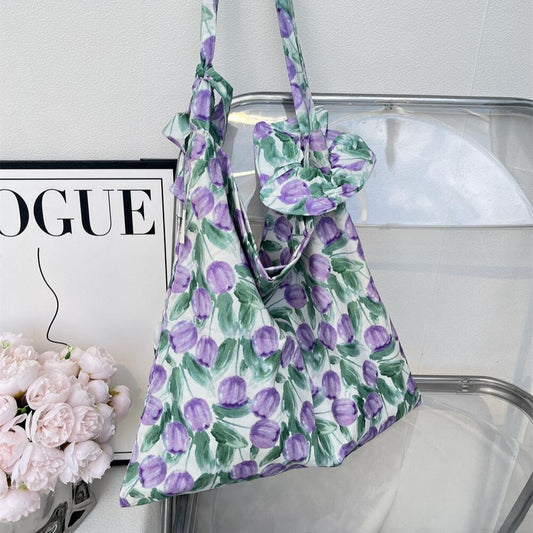 Printed Cotton Shoulder Bag (Korean Style/Summer) - Women's/Fashionable