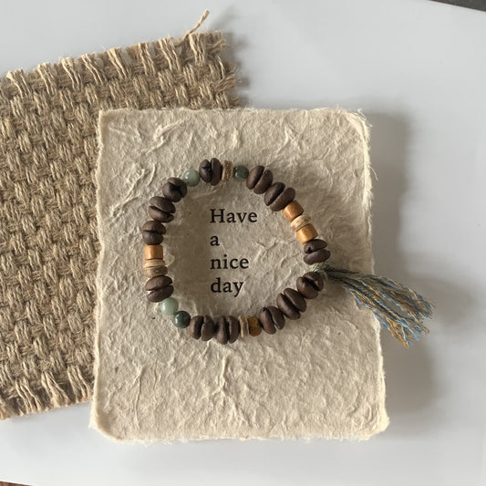 コーヒー豆 ブレスレット (天然石/ウッド) - ハンドメイド/エスニック/おしゃれ