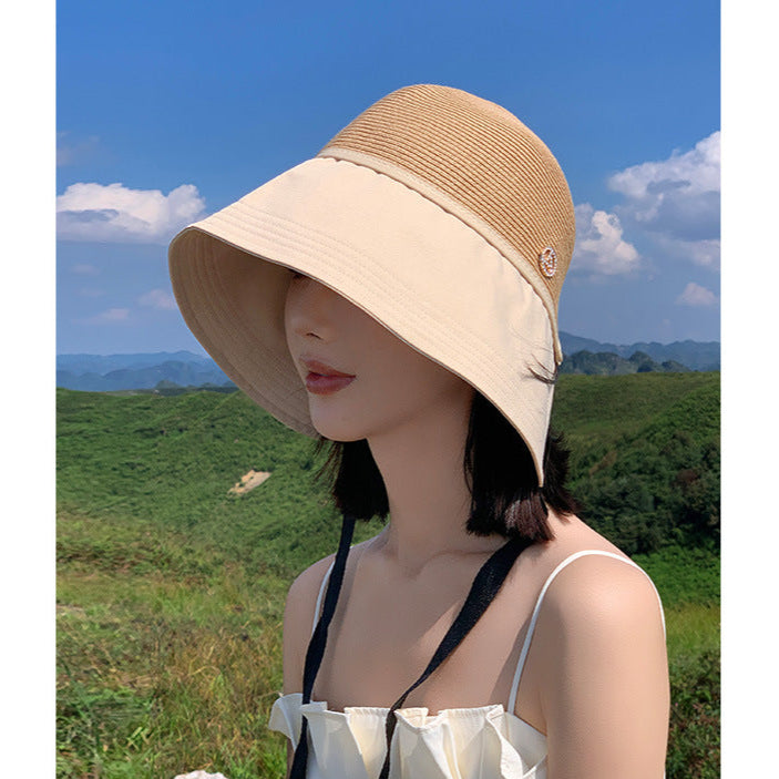 Wide brim straw hat (sun protection/summer) UV protection - women's/fashionable