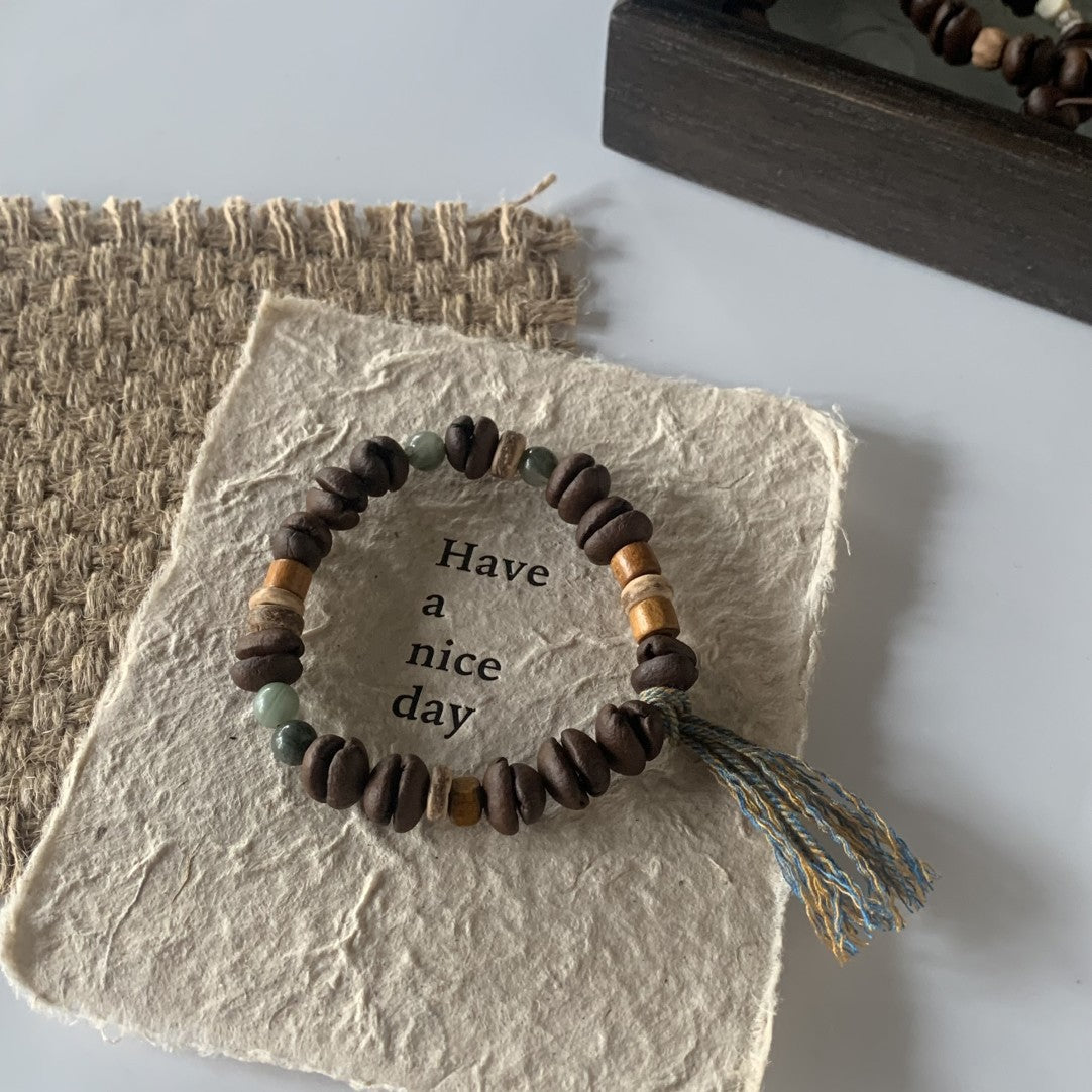 コーヒー豆 ブレスレット (天然石/ウッド) - ハンドメイド/エスニック/おしゃれ