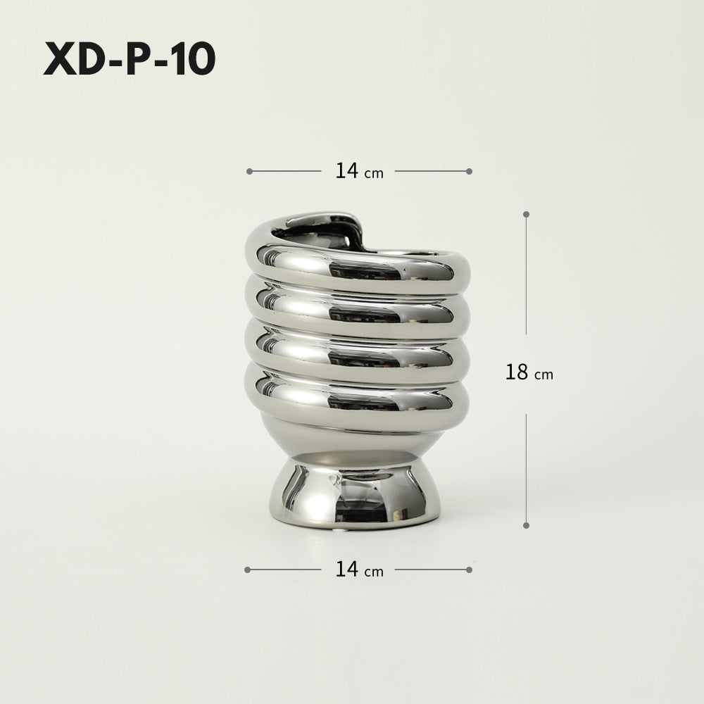 モダン スパイラル 植木鉢 (陶器製/クリーム色) - (観葉植物/卓上/手作り)