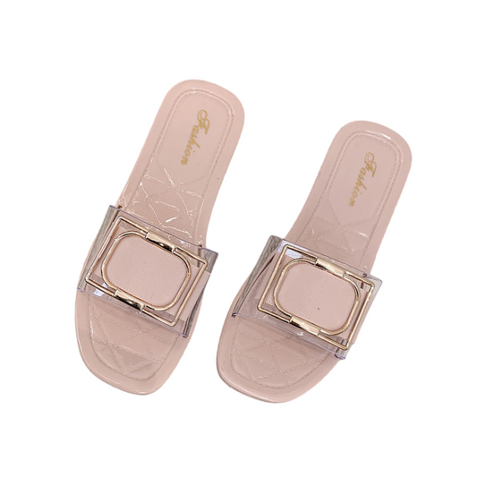スクエアバックル付き 透明ゼリーカラースリッパ|レディース ヨーロッパ・アメリカンスタイル カジュアルスリッパ 2025年夏新作