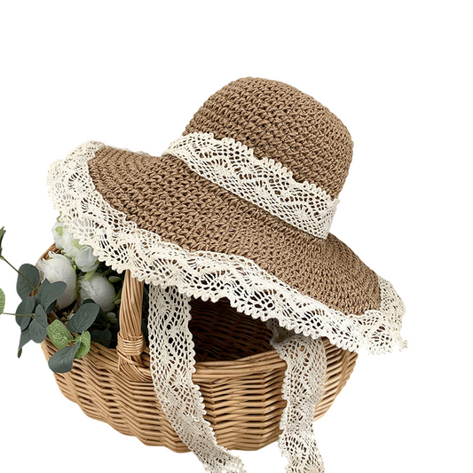 レースつば広日よけ帽子  通気性抜群の夏用サンハット