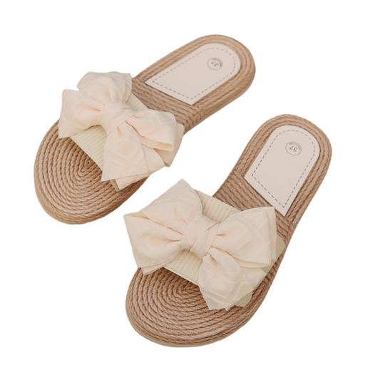 黄麻布リボン フリップフロップ|夏用フラットスリッパ レディース
