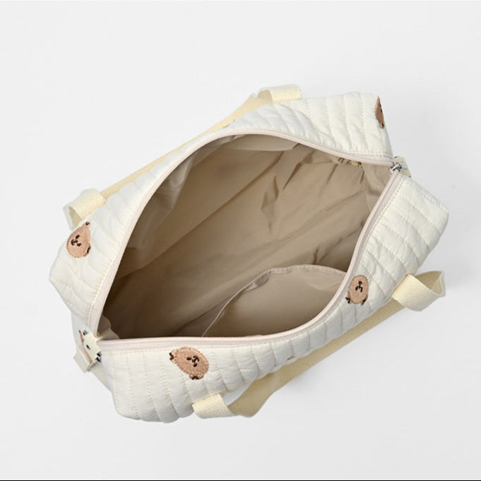 フローラル刺繍マザーズトートバッグ|大容量・軽量2WAY横型ハンギングバッグ