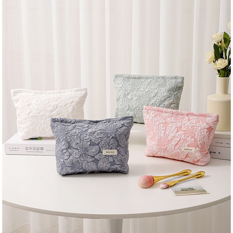 エンボス加工フラワーデザイン大容量キャンバス化粧・トイレタリーバッグ