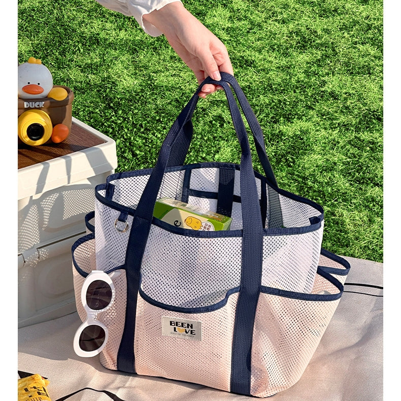 ホワイトメッシュビーチバッグ 大容量&おしゃれな収納トート