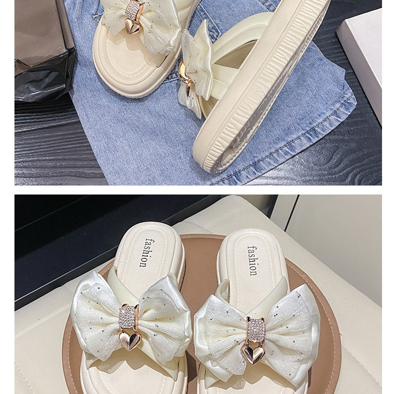 リボン付き厚底サンダル|レディースアウトドアスリッパ 2025年夏新作