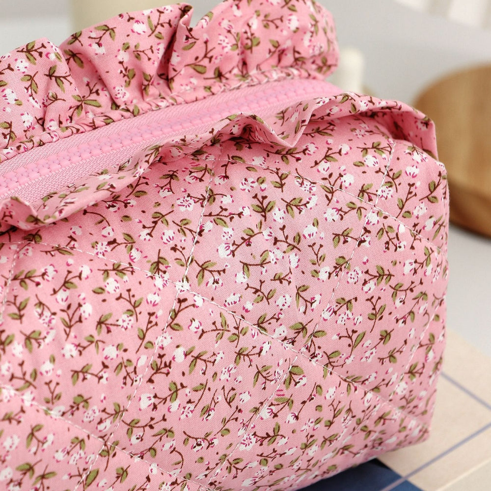 ガーリー韓国レースリボンキルティング化粧・トイレタリーバッグ