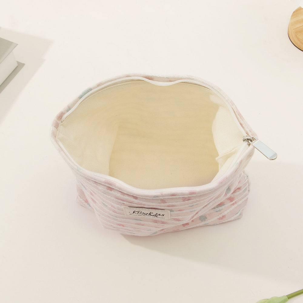 韓国風花柄コットンキルティング収納・化粧・トイレタリーバッグ