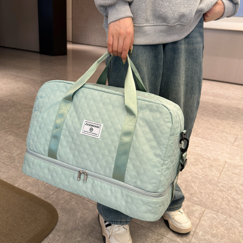 チェック柄スポーツダッフルバッグ|大容量・乾湿分離・シューズ収納付き