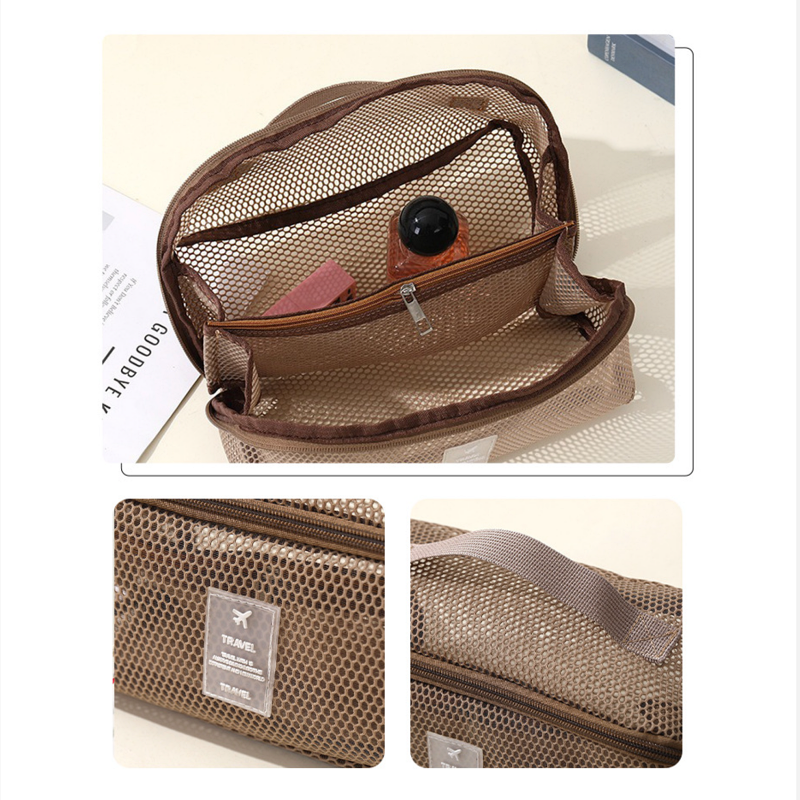 メッシュ多層メイクアップトラベルバッグ 通気性メッシュ収納コスメケース